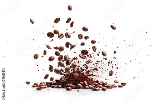 Obraz na płótnie coffee bean explosion splash flying in the air isolated on transparent background w salonie