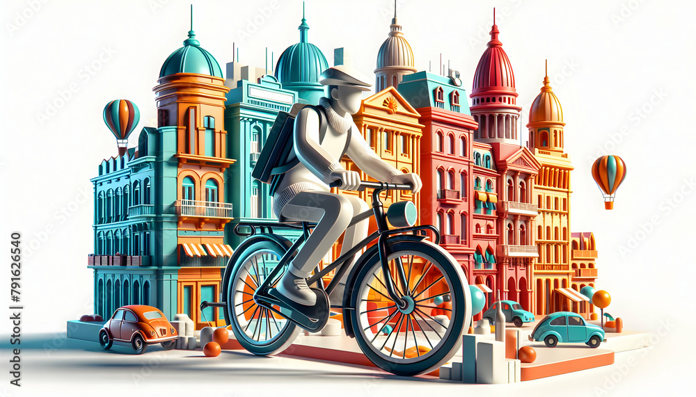 3D Icon as Buenos Aires Biking A stylish bike in front of Buenos Aires’ colorful buildings embodying Argentina vibrant culture