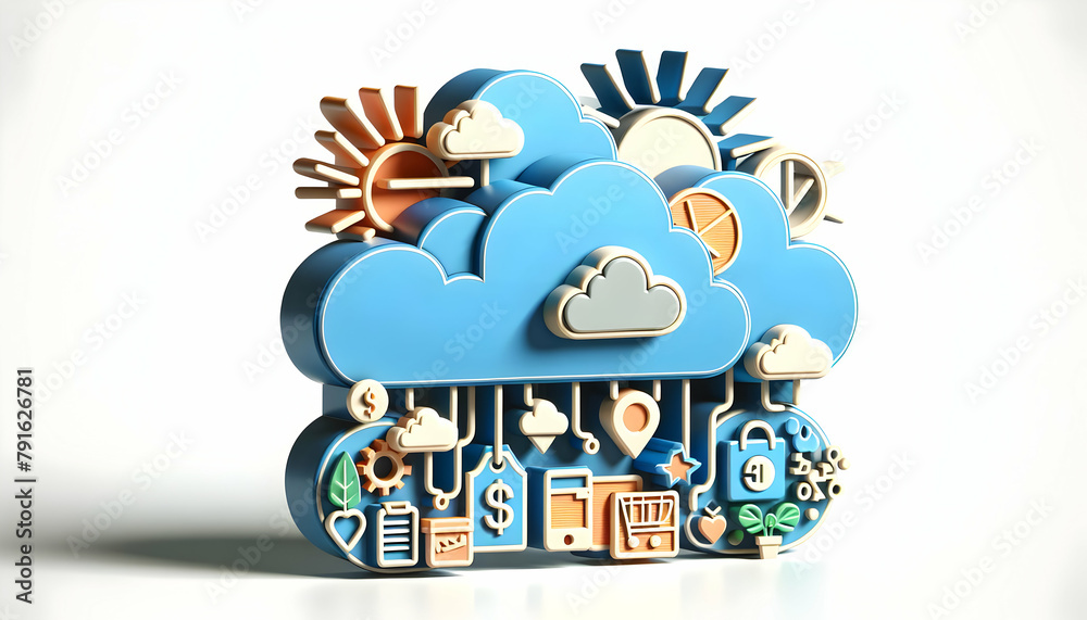 3D Cloudy Coupon Icons for Monsoon Sale Photos Abstract Art Inspired