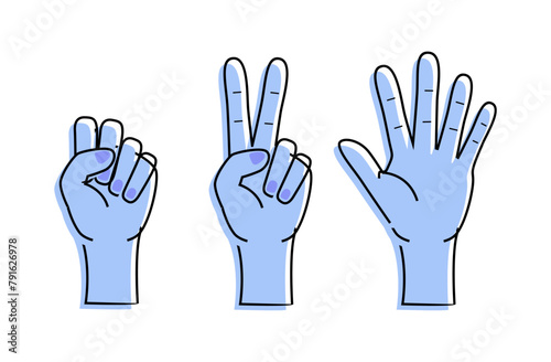 Rock, scissors, paper hand gesture. Vector collection line icons, set of simple game 