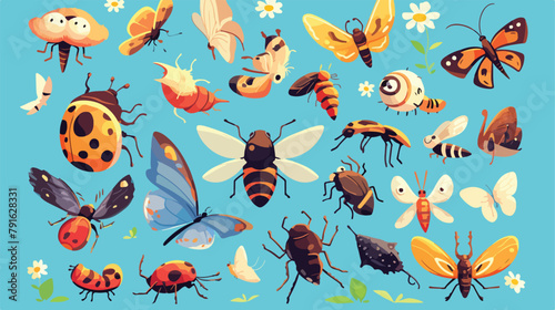 Insect cartoon collection set 2d flat cartoon vacto © visual