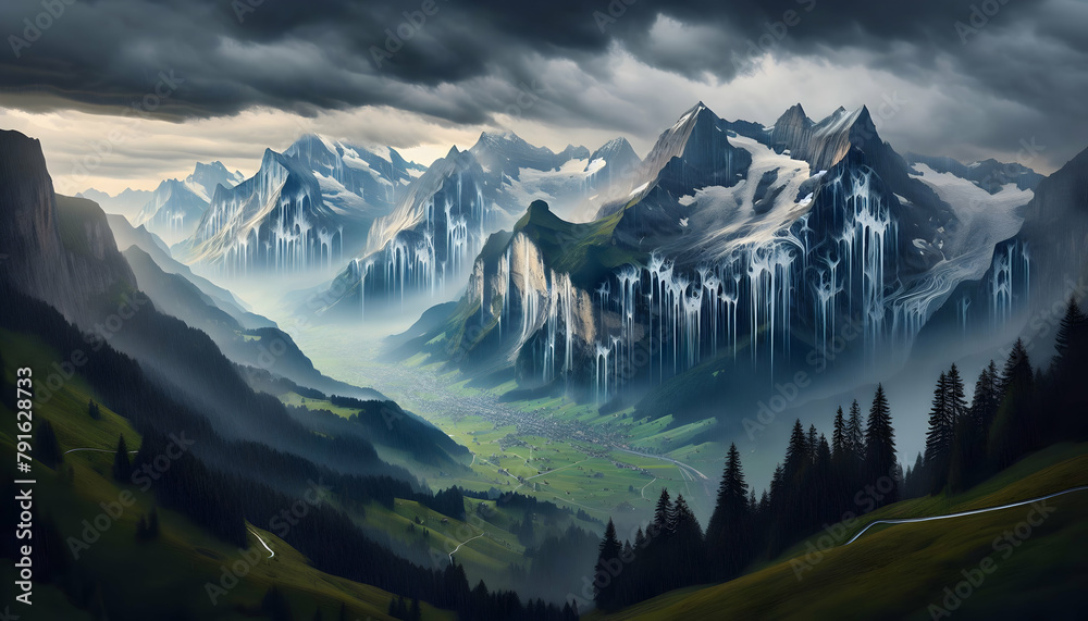 Swiss Alps Rain Art: Nature's Masterpiece in Rainy Season - Beautifully Painted with Alpine Rain in Switzerland