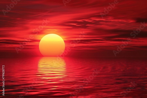 Red seascape ocean sunset horizon water surface calm