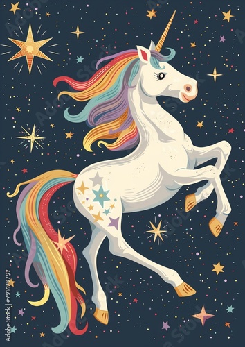 Unicorn With Stars in Background