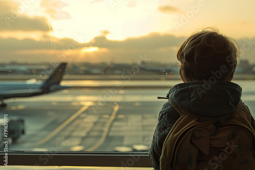 A child's wide eyes follow planes at an airport - their fascination a testament to the timeless allure and wonder of flight to humankind