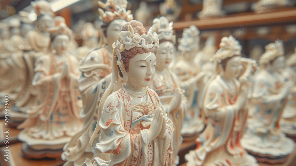 Figurines of Asian deities on display