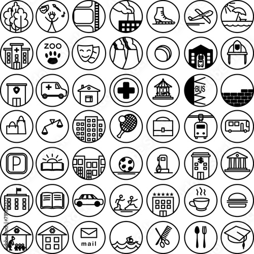 Set of traditional icons for students, architects and urbanists.