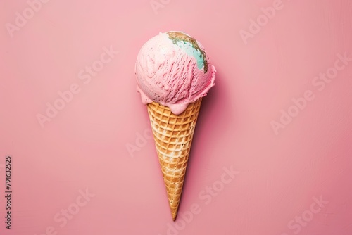 Magenta and peach ice cream cone illustration on a pink background photo