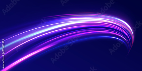 City road car light trails motion background. Illustration of light ray, stripe line with blue light, speed motion background.	