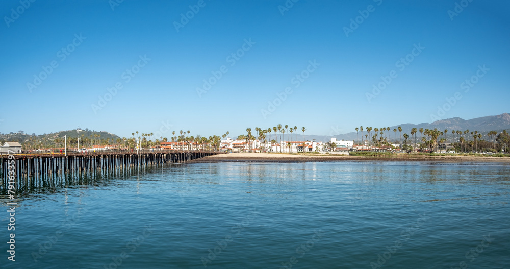 beach promenade with palm trees and sandy beach of Santa Barbara