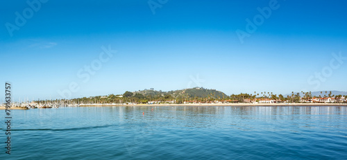 beach promenade with palm trees and sandy beach of Santa Barbara