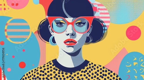 A charming and cute personage in a retro Memphis style AI generated illustration