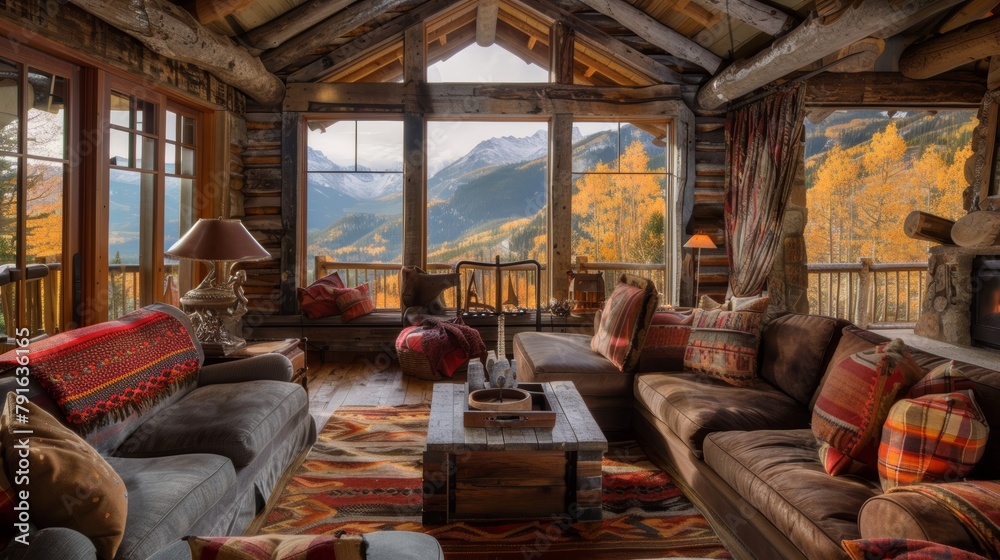 A cozy mountain cabin with stunning views and rustic charm  AI generated illustration