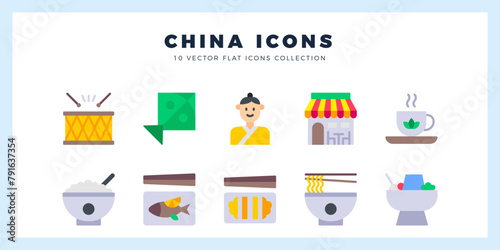 10 China Flat icon pack. vector illustration.
