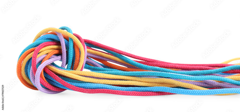 Many colorful shoe laces isolated on white