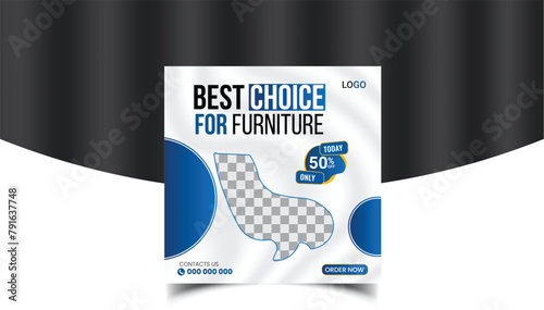 Minimalist furniture and home interior sale banner or social media post template