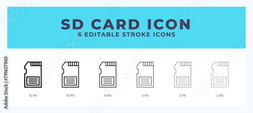 Sd card icon symbol. Logo illustration thin line. Bold line vector icons. Editable stroke