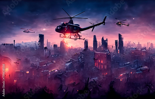 Apokalypse Hubschrauber Stadt Trümmer photo