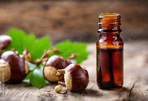 chestnuts and bottle of  oil