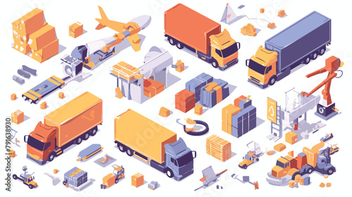 Logistics isometric icons set with cargo trucks buo photo