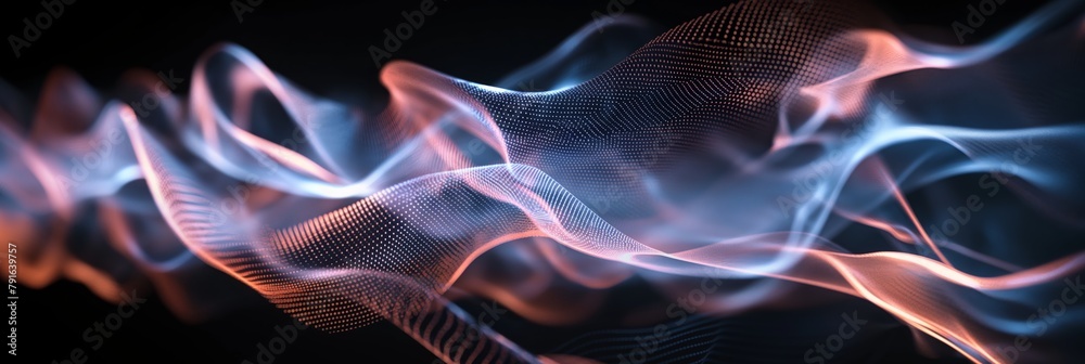 A fluid intertwining of blue and orange digital waves creates a mesmerizing abstract backdrop A fluid intertwining of blue and orange digital waves creates a mesmerizing abstract backdrop