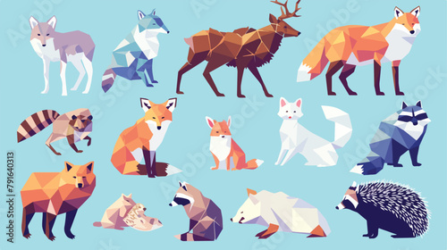 Low poly line animals set. Origami poligonal line a