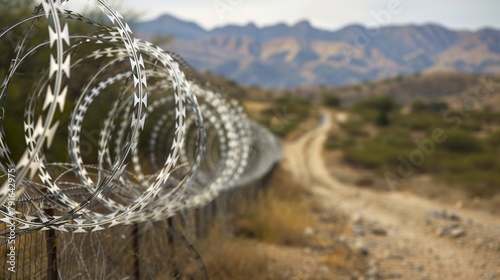 border with barbed wire, guarding the border from illegal immigrants.