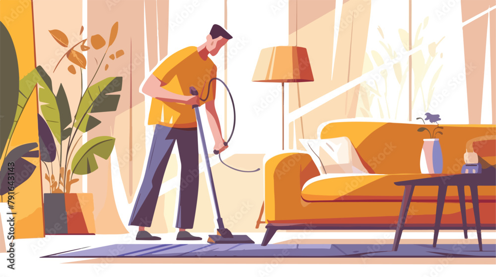Man doing household chores flat vector illustration