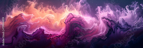 Purple and Pink Abstract Painting, A purple background with abstract flowing neon waves 