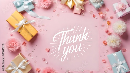 thank you card, Happy Mother`s Day, Women`s Day, birthday, invitation with pastel paper flowers. Space for text, ai generative, flowers and templates flat lay, Postcard with a stand blank sheet © Ash