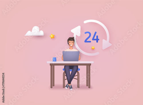 Call center, online customer support. Contact Us Customer Service For Personal Assistant Service, Person Advisor and Social Media Network. 3D Web Vector Illustrations.