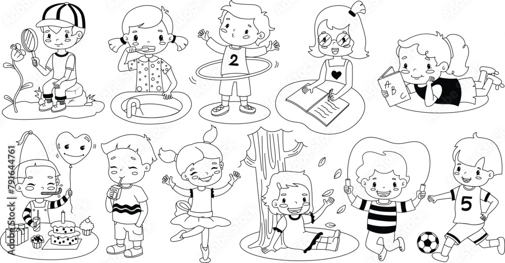 Set Vector. Stock Illustrations isolated Emoji character cartoon kids stickers.