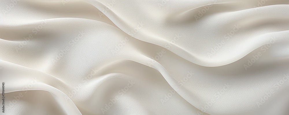 White linen fabric with abstract wavy pattern. Background and texture for design, banner, poster or packaging textile product. Closeup. with copy space 