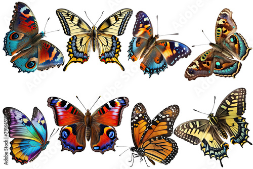 PNG butterfly isolated on transparent background. Colorful butterflies. Clipart cutout design element