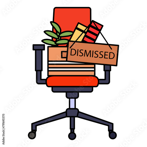 New Position Vacant concept, Office Executive Chair with Cardboard Box Perks Resign vector icon design,  out of work  symbol,  Layoff sign, Unwaged stock illustration