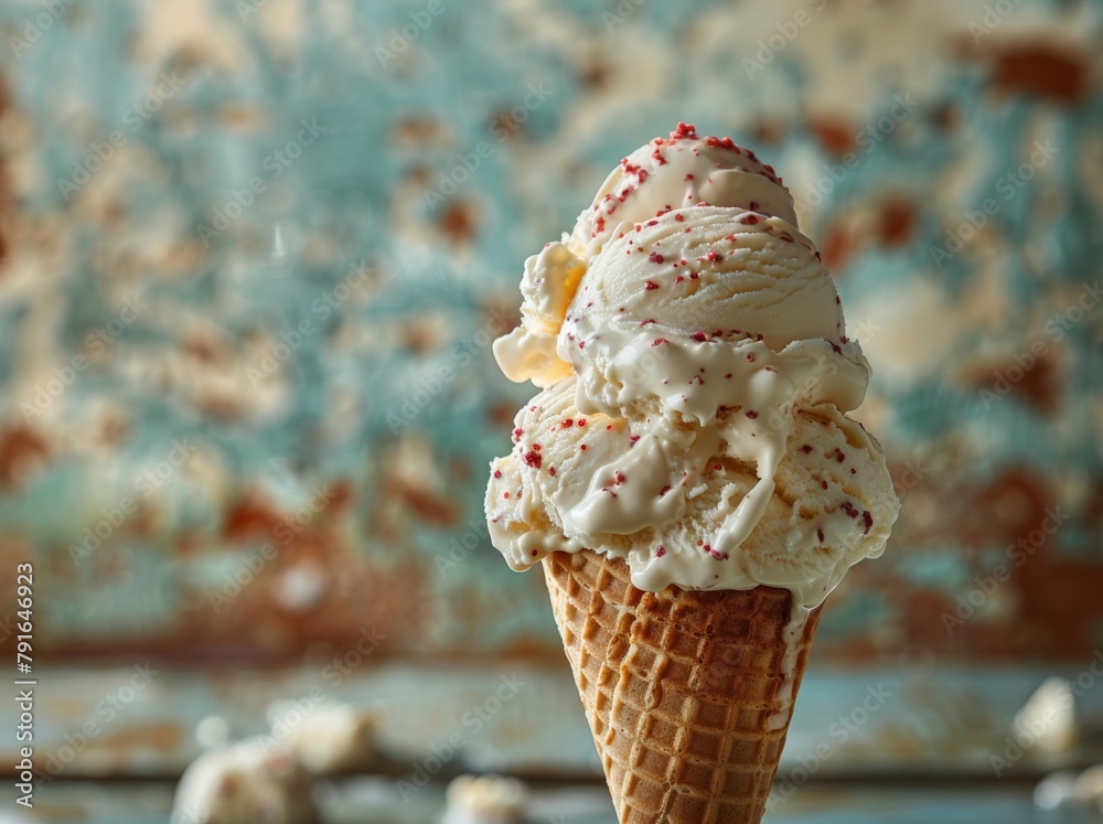 Cone of vanilla ice cream with chocolate crumb Cone of vanilla ice cream with chocolate crumb