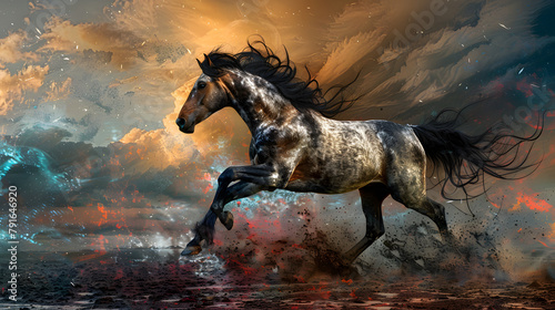 Arabian horse in field speed run freedom animal © RANA