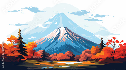 Maple autumn Fuji icon 2d flat cartoon vactor illus photo