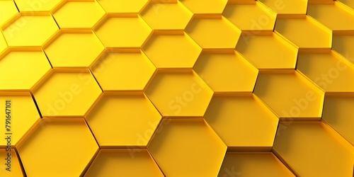 Yellow background with hexagon pattern, 3D rendering illustration. Abstract yellow wallpaper design for banner, poster or cover with copy space 