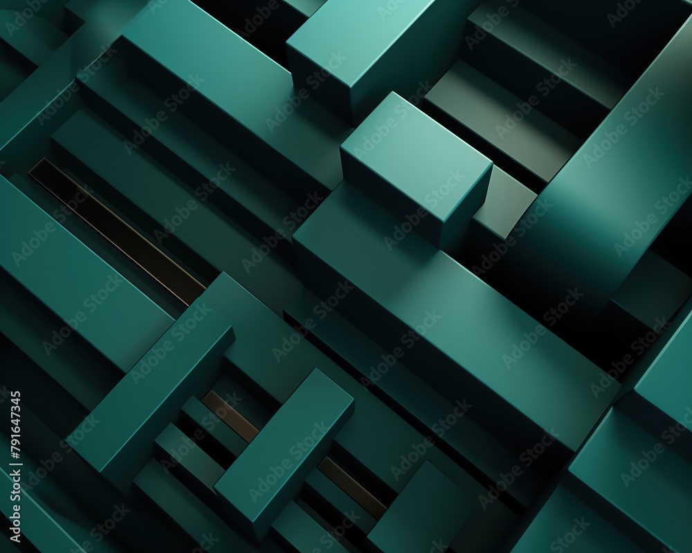 A 3D rendering of a teal and black geometric pattern. A 3D rendering of a teal and black geometric pattern.