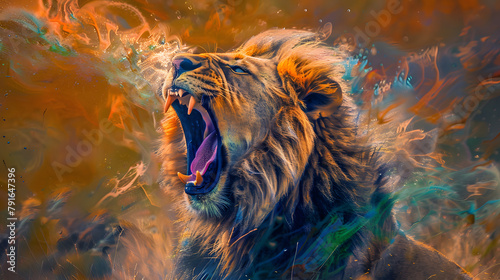 colorful and energetic king lion convey the power and majesty, predator wildlife