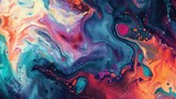 A vibrant, abstract fluid art painting with swirls of color