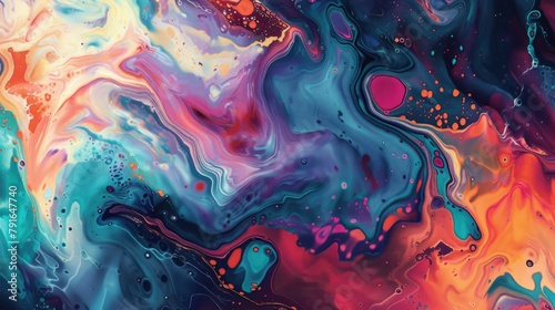 A vibrant, abstract fluid art painting with swirls of color