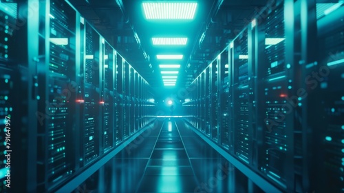 A high-tech quantum blockchain server room