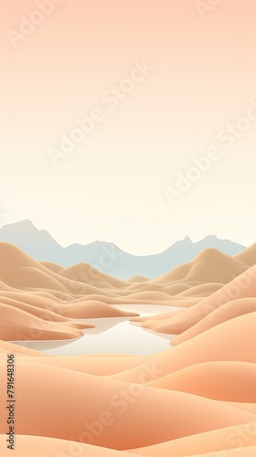 3d render, cartoon illustration of beige hills with water in the background, simple minimalistic style, low detail copy space for photo text or product