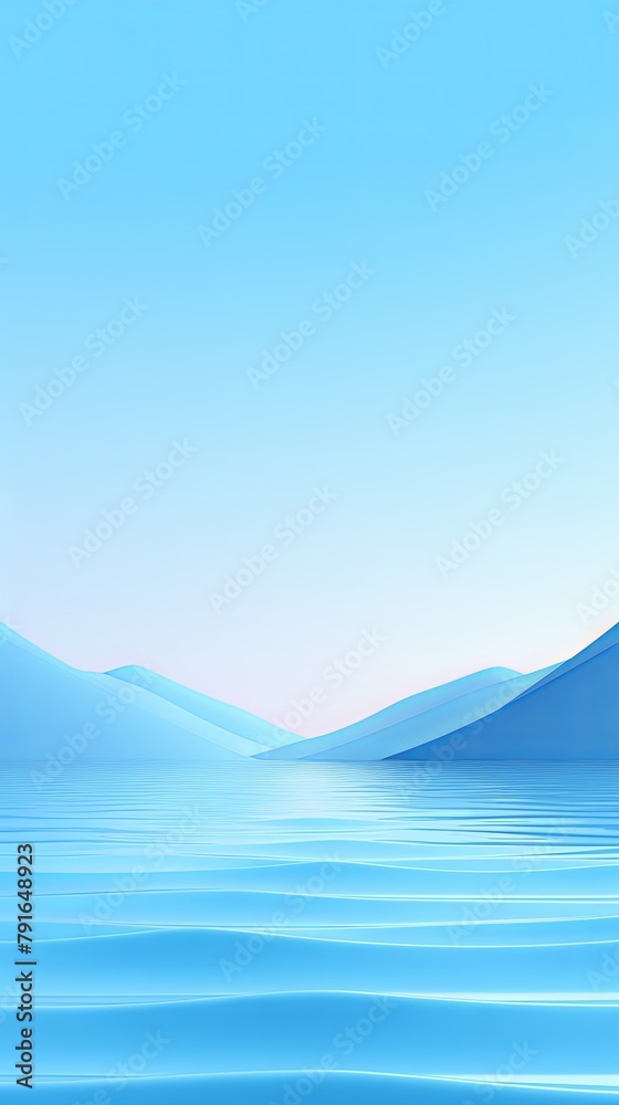 3d render, cartoon illustration of blue hills with water in the background, simple minimalistic style, low detail copy space for photo text or product, blank 