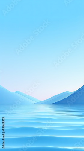 3d render  cartoon illustration of blue hills with water in the background  simple minimalistic style  low detail copy space for photo text or product  blank 