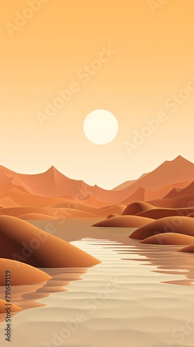 3d render  cartoon illustration of brown hills with water in the background  simple minimalistic style  low detail copy space for photo text or product