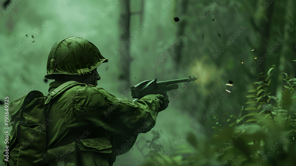 Soldier Shooting with Handmade Gun in Action Soldier Shooting with Handmade Gun in Action