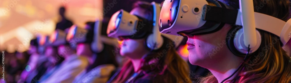 A philanthropic event where attendees use VR headsets to see the direct impact of their crypto donations - obrazy, fototapety, plakaty 
